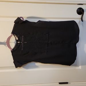 Small - Navy blue partial lace front, ruffle sleeve top